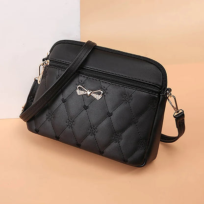 New Arrival Simple Shoulder Bags for Women Embroidery Heart Crossbody Purse Female Leather Black Handbag Small Messenger Bag