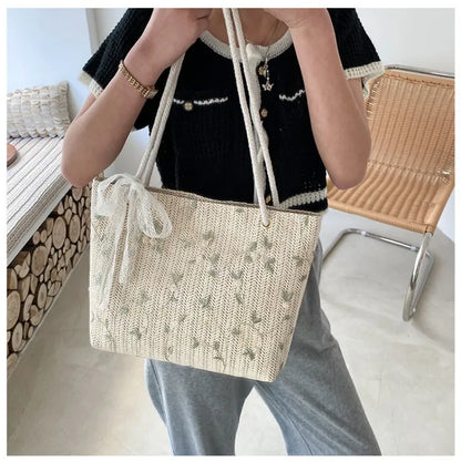 2024 New Summer Women Fashion Woven Bag Handbags For Female All-Match Portable Bucket Bag Luxury Designer Handbag Picnic Bags