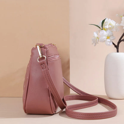 PU Leather Crossbody Bags Zipper New Fashion Shoulder Bag for Women Large Capacity Embroidery Thread Small Purse and Handbags