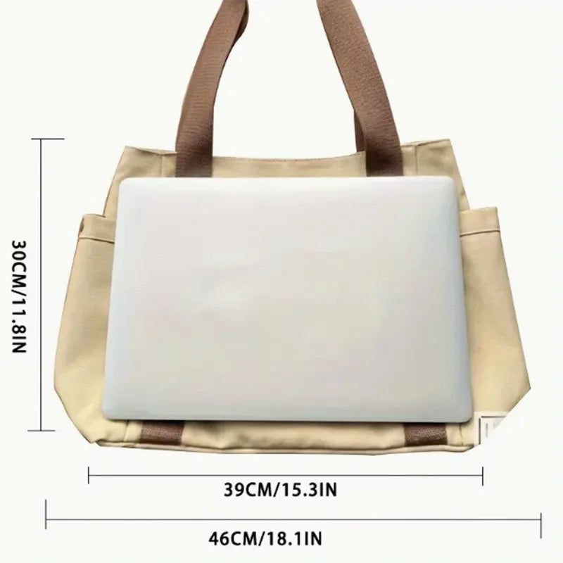 Large Capacity Canvas Tote Bags For Work Commuting Carrying Handbag College Style Student Outfit Book Shoulder Bag Women Bags