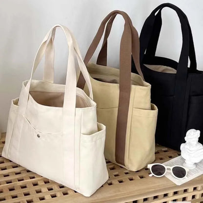 Large Capacity Canvas Tote Bags For Work Commuting Carrying Handbag College Style Student Outfit Book Shoulder Bag Women Bags