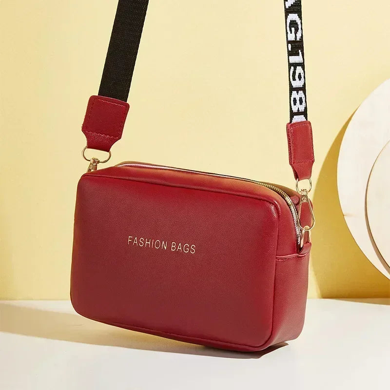 Simple Style Small Shoulder Bags for Women Solid Color Pu Leather Wide Strap Crossbody Bag Female Phone Purse Messenger Handbag