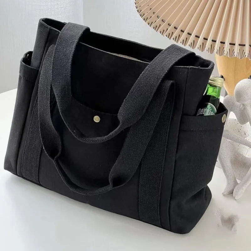 Large Capacity Canvas Tote Bags For Work Commuting Carrying Handbag College Style Student Outfit Book Shoulder Bag Women Bags