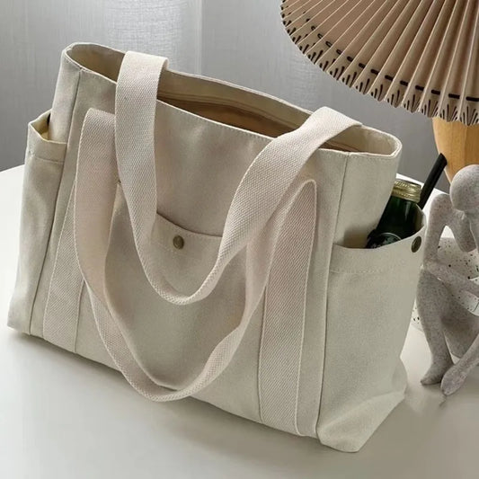 Large Capacity Canvas Tote Bags For Work Commuting Carrying Handbag College Style Student Outfit Book Shoulder Bag Women Bags